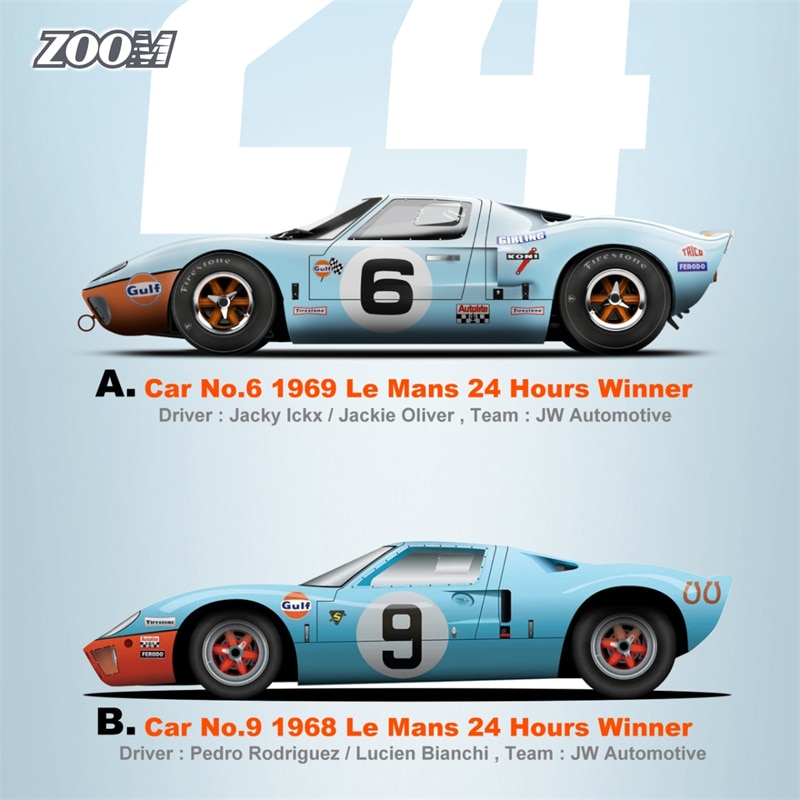 Pre-Order ZOOM 1 64 Ford GT40 Mk1 P 1075 No.6 No.9 1969 Le Mans 24Hours