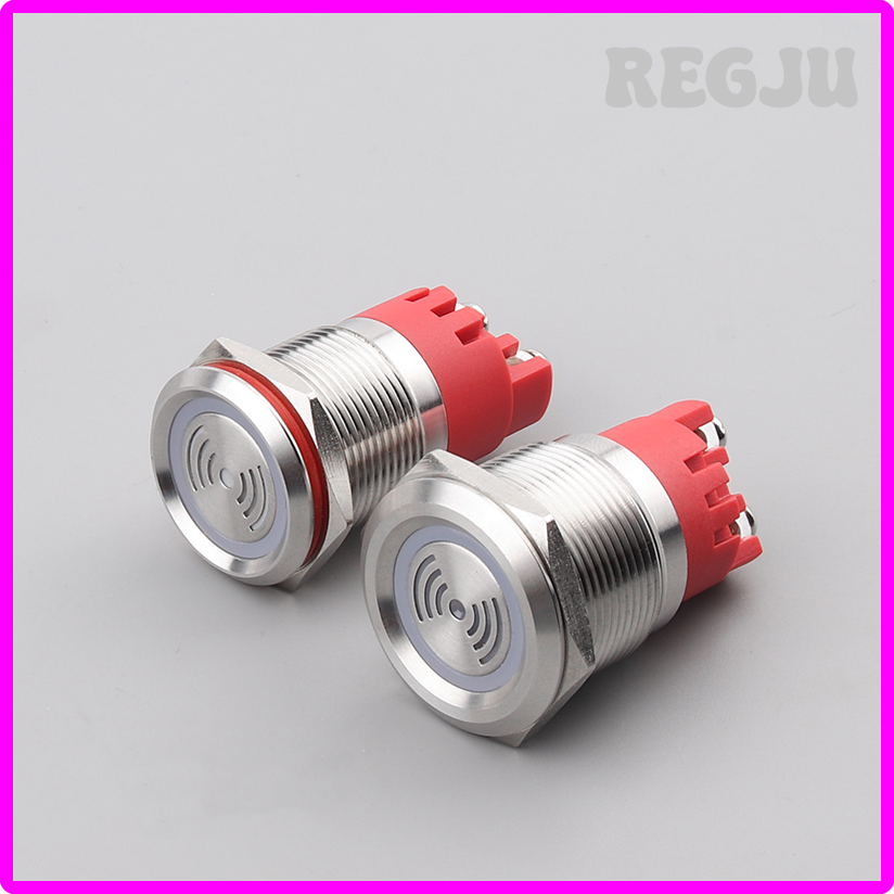 Regju 19mm 22mm dẫn Loud liên tục đèn cảnh báo nhấp nháy buzzer 12V 24V 220V Mini đèn đỏ báo động thép không gỉ kim loại bngji