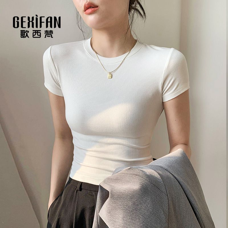 SPICYG Áo Thun Croptop Nữ Áo Sơ Mi Trắng Áo Sơ Mi Nữ Trắng Áo Thun Ôm Body Nữ Áo Thun Ngắn Tay Cotto
