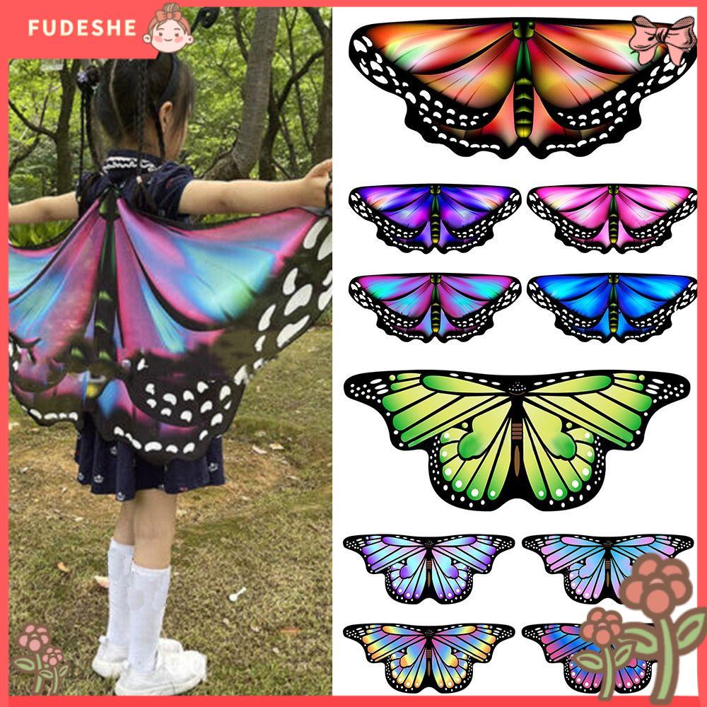 FUDESHE สีสันสดใส สำหรับผู้หญิง เครื่องแต่งกายชุดเดรส สปาร์กลิง อุปกรณ์ประกอบฉากการแสดง ของตกแต่ง DIY สำหรับปาร์ตี้และวันหยุด ปีกผีเสื้อ ปีกนางฟ้า เสื้อคลุมปีกผีเสื้อ สายคล้องไหล่ ราคา 118 บาท*ส่งฟรี