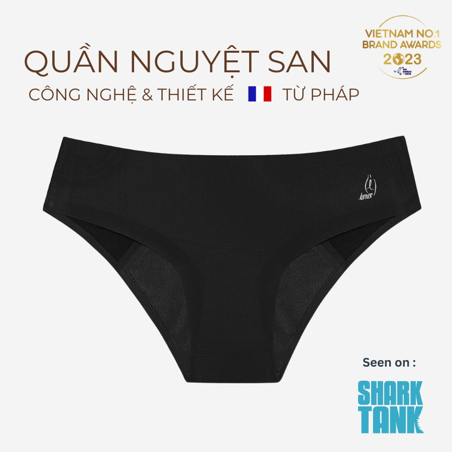 Quần lót nguyệt san EMER - Stella (Đen) (Ban đêm) thay thế băng vệ sinh cao cấp kháng khuẩn, chống tràn