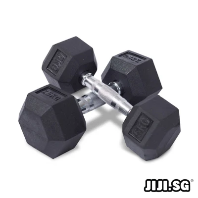 JIJI SG Rubber Coated Hex Dumbbell with Contoured Chrome Handle (SOLD IN Single Piece) - Dumbbells / Weights / Gym / Fitness / Barbells / Strength Training / Body Building (JIJISG)