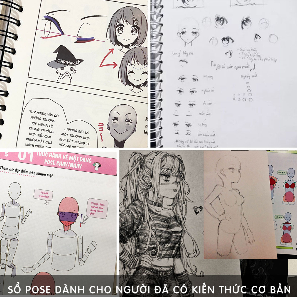 COMBO Sổ Luyện Vẽ (Biểu Cảm + Pose) - Mua 1 Được 4 - Sổ Vẽ - Sketchbook - Ong Mặt Bự - Lỗi 1 Đổi 1