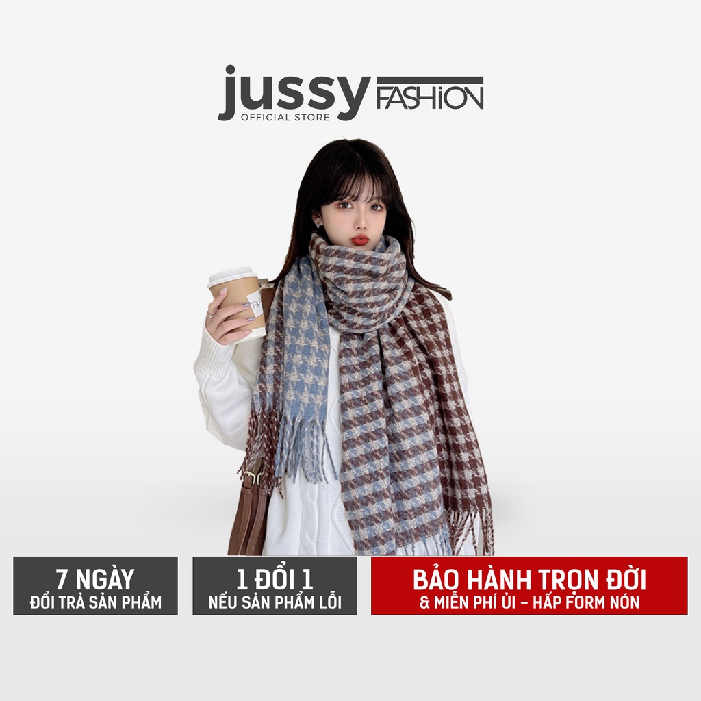 Khăn Choàng Cổ Caro Nhỏ Unisex Nam Nữ Jussy Official Chất Khăn Quàng Nam Nữ Len Cashmere Dày Mịn 180x58cm