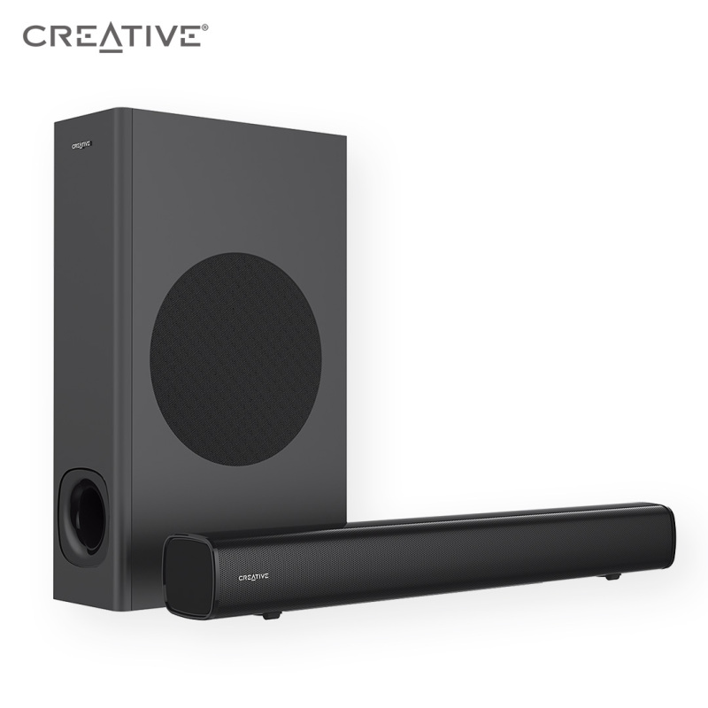 Creative Stage 2.1 Channel Under-Monitor Soundbar with Subwoofer for TV, Computers, and Ultrawide Monitors, Bluetooth/Optical Input/TV ARC/AUX-in, Remote Control and Wall Mounting Kit Singapore