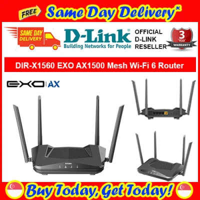 [Free Same Day Delivery*] D-Link DIR-X1560 AX1500 EXO AX Next Generation Wi-Fi 6 Router 3-Year Local Warranty (* Order Before 2pm on working day, will deliver on the same day, order after 2pm, will deliver next working day.)