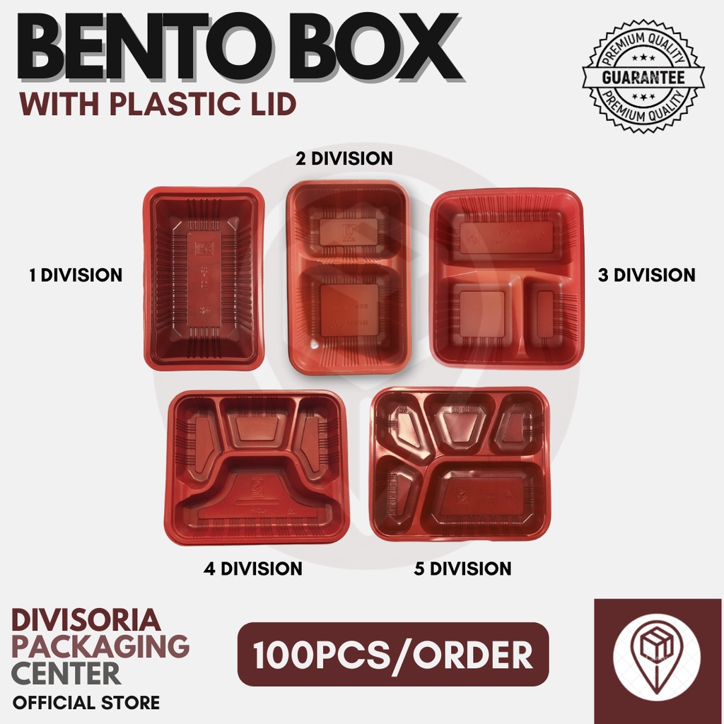 Bento Box Tray with Plastic Lid  Black & Red /  Disposable