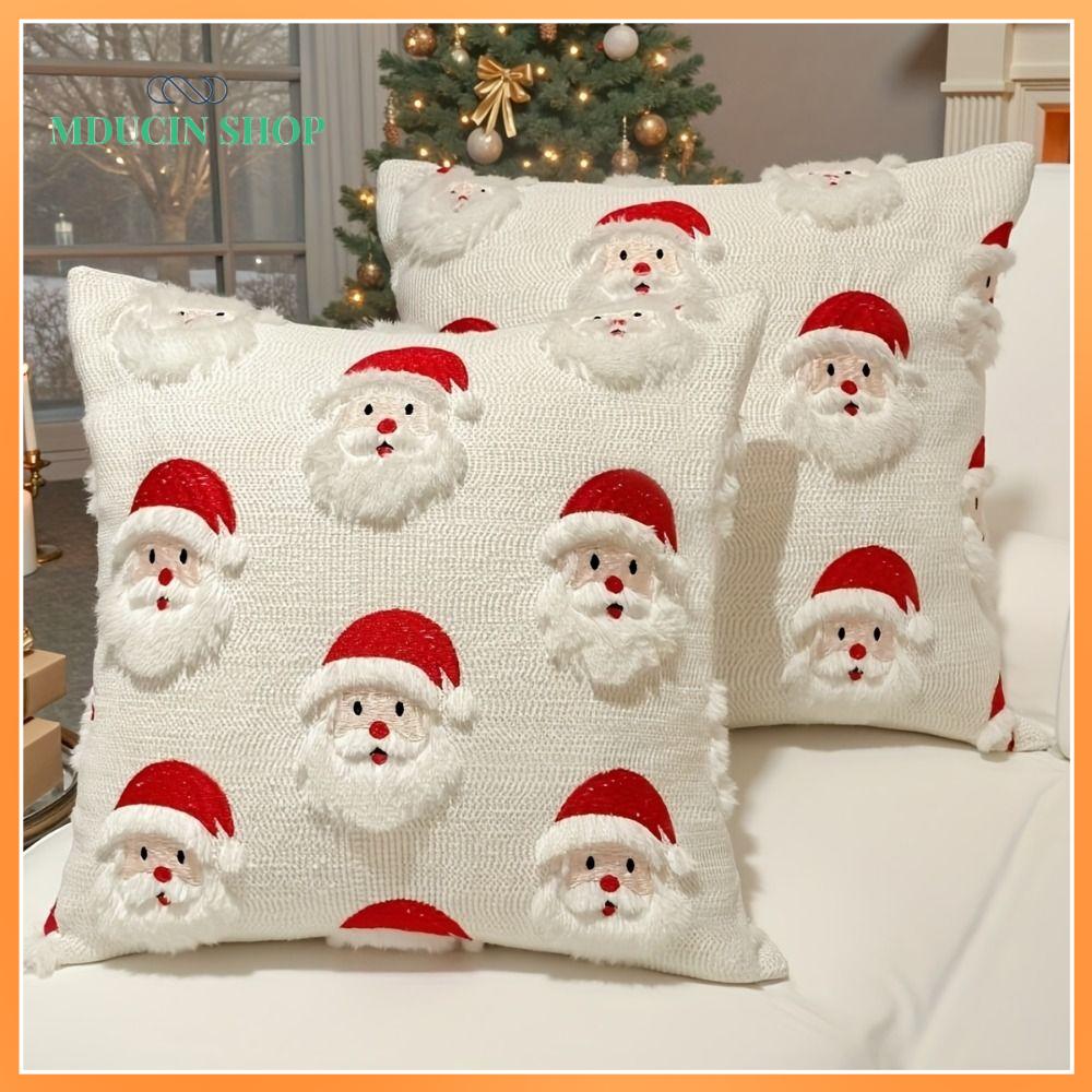 MDUCIN SHOP Ông già Noel Áo gối Giáng sinh 45×45cm Thêu 3D Vỏ gối Có thể tháo rời Vỏ gối nhung Trang trí nhà cửa