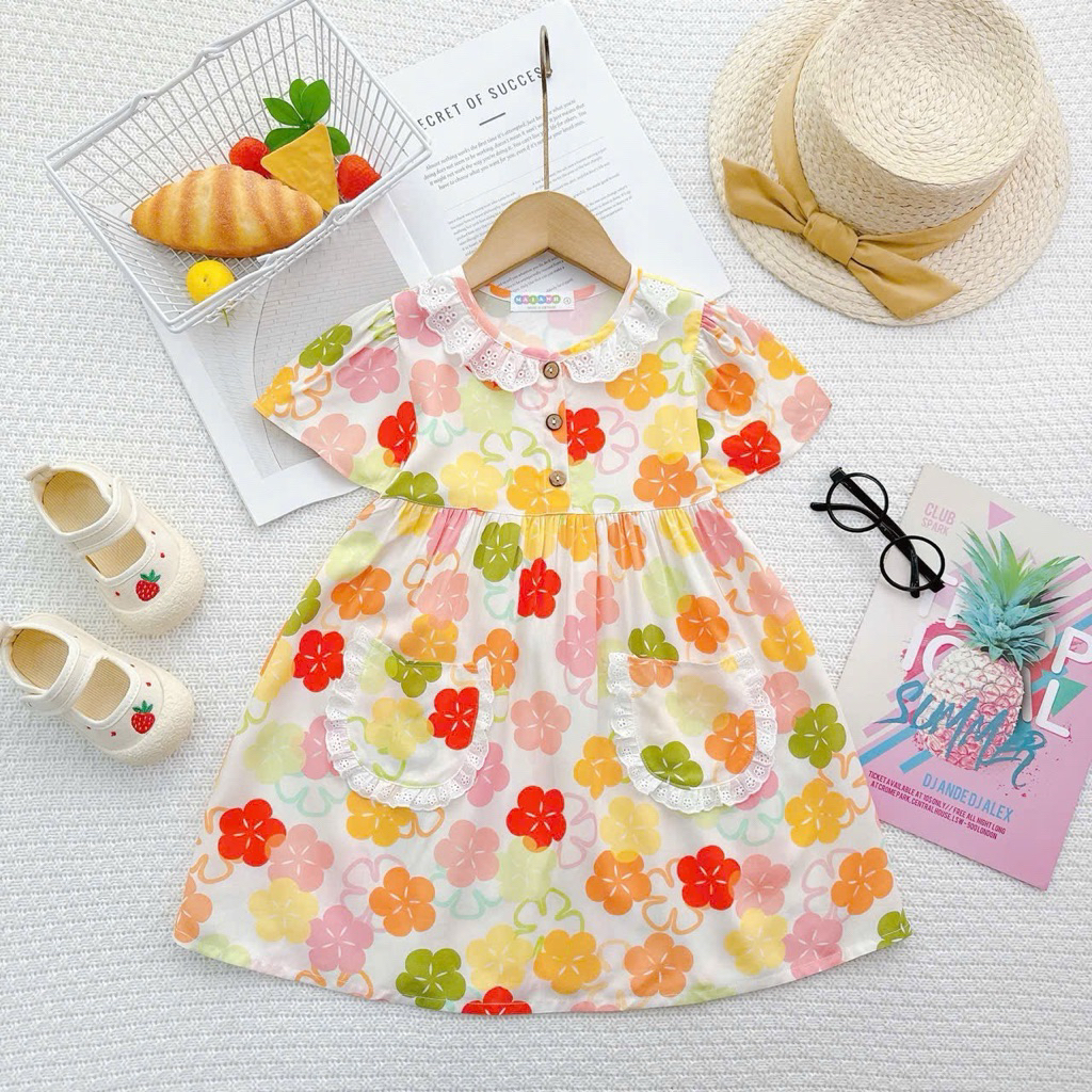 [10-44kg] Đã trừ hao rút, Đầm tole bé gái phom babydoll viền ren dễ thương [Tiệm Nhà Châu Vy]
