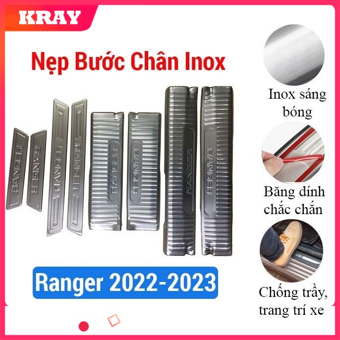 Ốp bậc cửa, nẹp bước chân INOX cho xe Ranger 2022-2023 - Kray