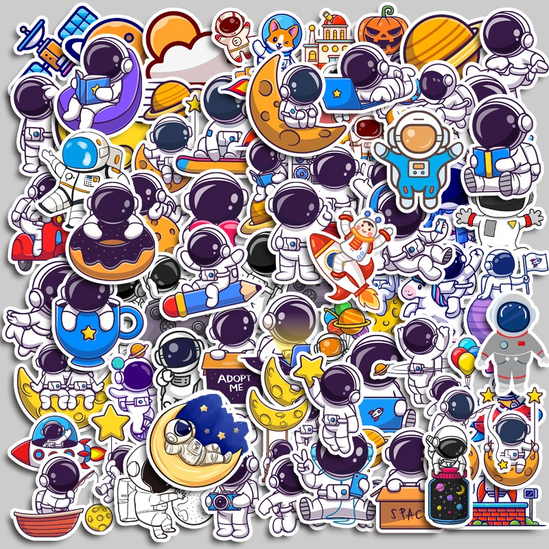 Hình sticker cute chống thấm nước dễ thương dán mũ bảo hiểm xe laptop vali sổ bình nước phi hành gia