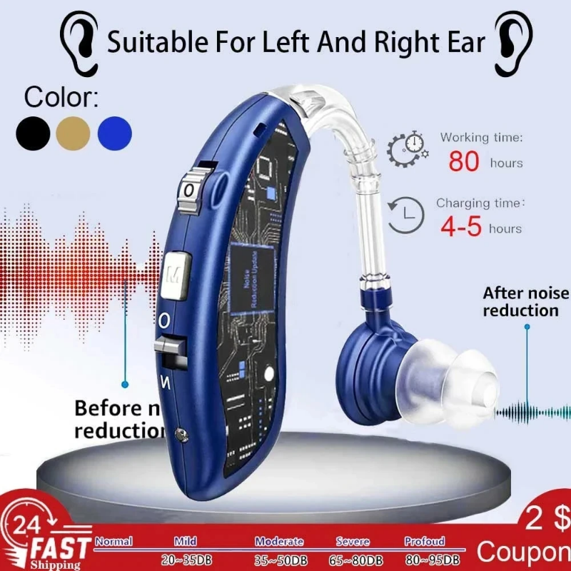 【Ethel store】 Bluetooth Hearing Aid Rechargeable Hearing Device BTE Ear Hearing Aids for The Elderly Audifonos Sound Amplifier for Deafness