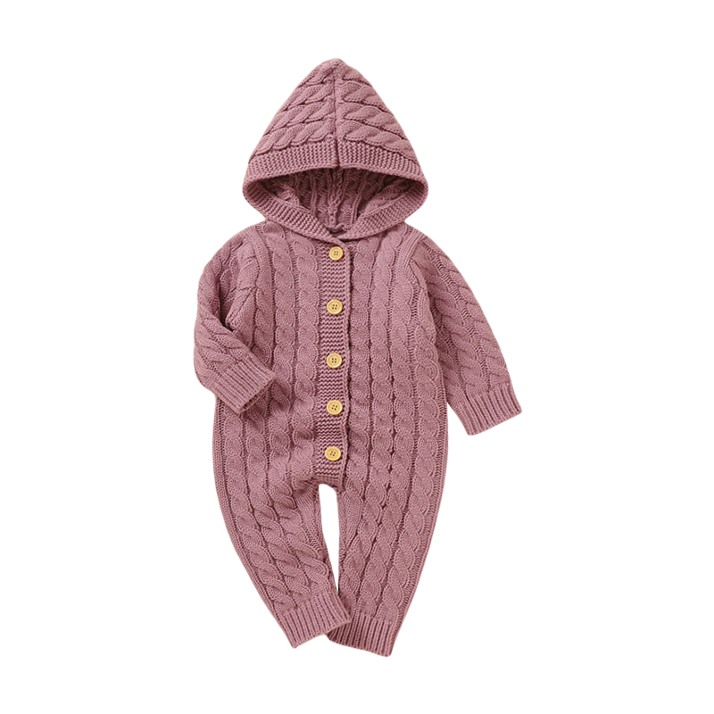 Baby Girls Boys Sweater Rompers Infant Clothes Solid Color Buttons Hooded Long Sleeve Toddler Fall Hoodies Bodysuits