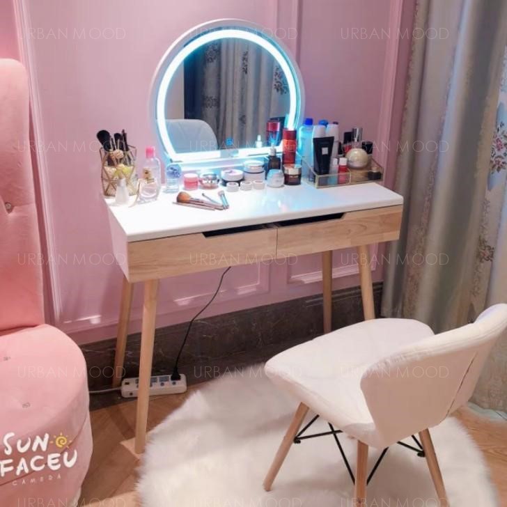 HALLIE LED Mirror Light Vanity Table & Chair Set