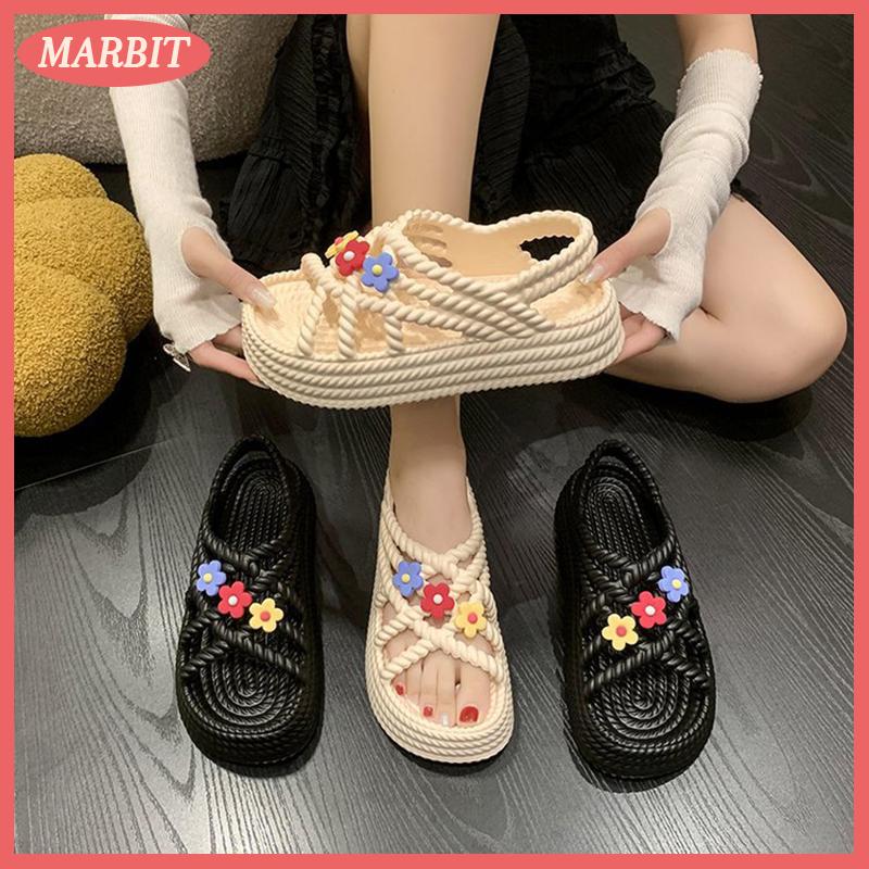 Marbit Hot Sale Summer New Style Flat Sandals for Women, Cute, Floral, Ins Style, Women's Outerwear, Thick-Soled Sandals, Non-Slip, Wear-Resistant, Breathable Beach Sandals ราคา 110 บาท*ส่งฟรี