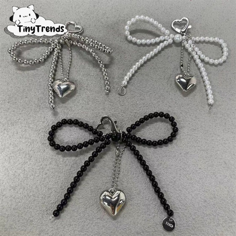 TinyTrends Pearls Bow Heart Shape Pendant Keychain Key Ring Sweet Bag Pendant Bag Accessories