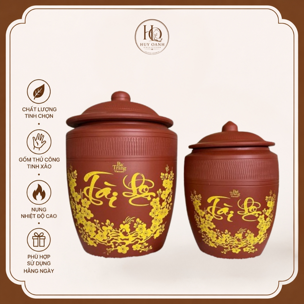Chum Gốm Sứ Bát Tràng Đựng Gạo Hút Ẩm Tự Nhiên - Phong Thủy Tài Lộc, Kích Cỡ 10kg