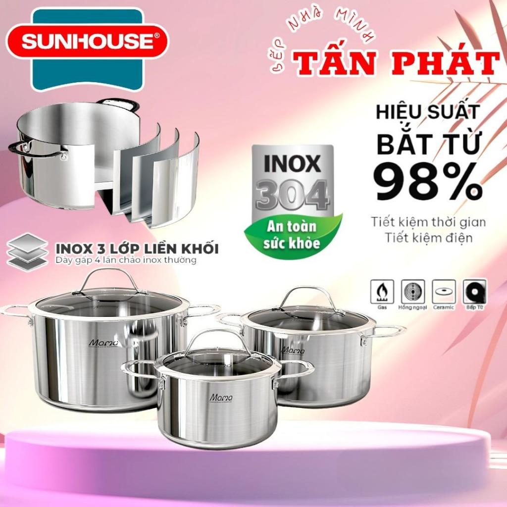 [VOUCHER 10%] [tặng áo mưa] Bộ nồi inox 304 đa lớp SUNHOUSE MAMA SHG701 hàng cao cấp - dùng mọi loại