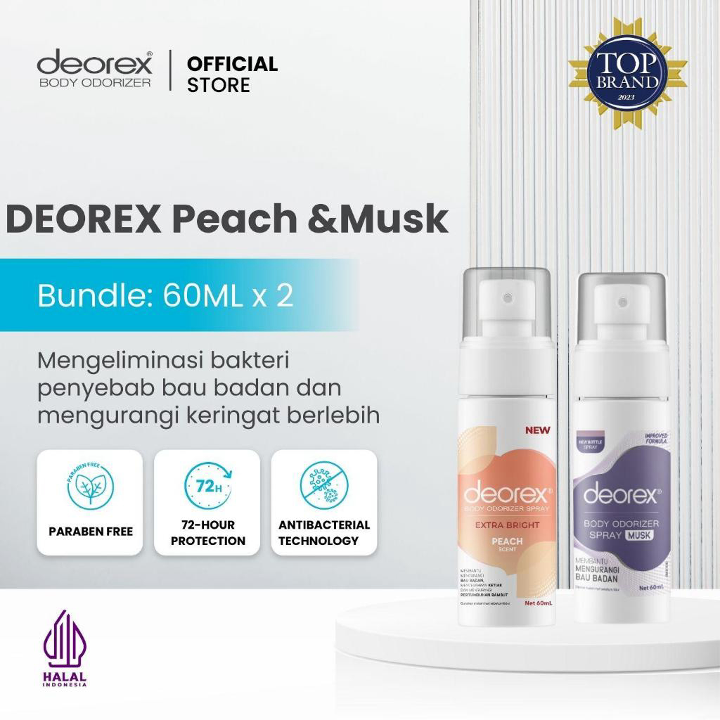 [Bundling 2pcs Musk Glow]Deorex Body Odorizer Spray Peach dan Musk 60 ML Pengganti Deodorant Anti...