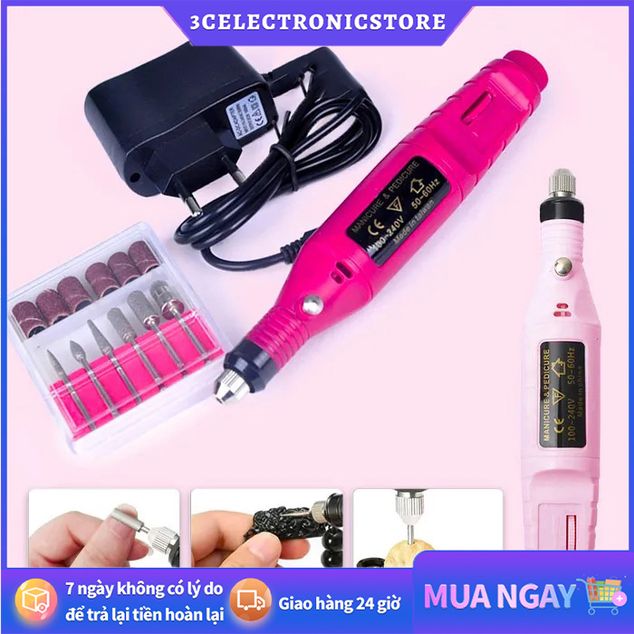 Máy mài móng mini - máy dũa móng tặng kèm bộ 6 đầu mài