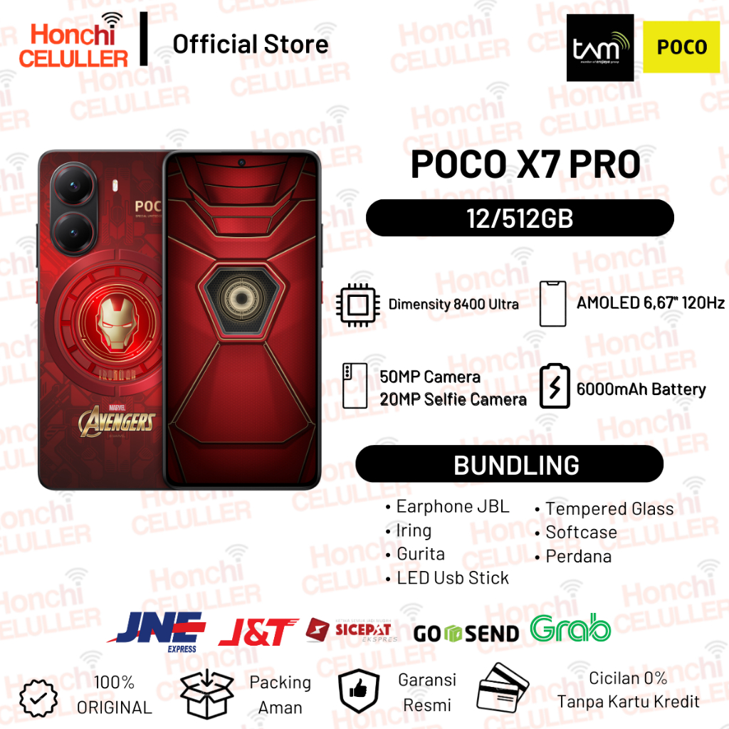 Xiaomi POCO X7 Pro 5G SE Iron Man 12/512GB Dimensity 8400 6000mAh 90W HyperCharge 1.5K CrystalRes 50MP OIS Garansi Resmi TAM Harga 5,299,000 rupiah*Gratis Ongkir