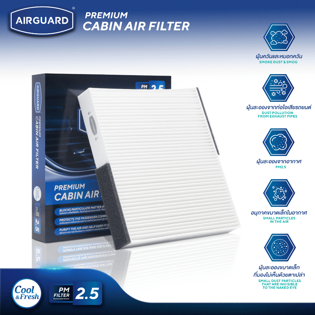 NISSAN NAVARA, TERRA 2014-2024 กรองแอร์รถยนต์ AIRGUARD [PM2.5] ราคา 189 บาท*ส่งฟรี