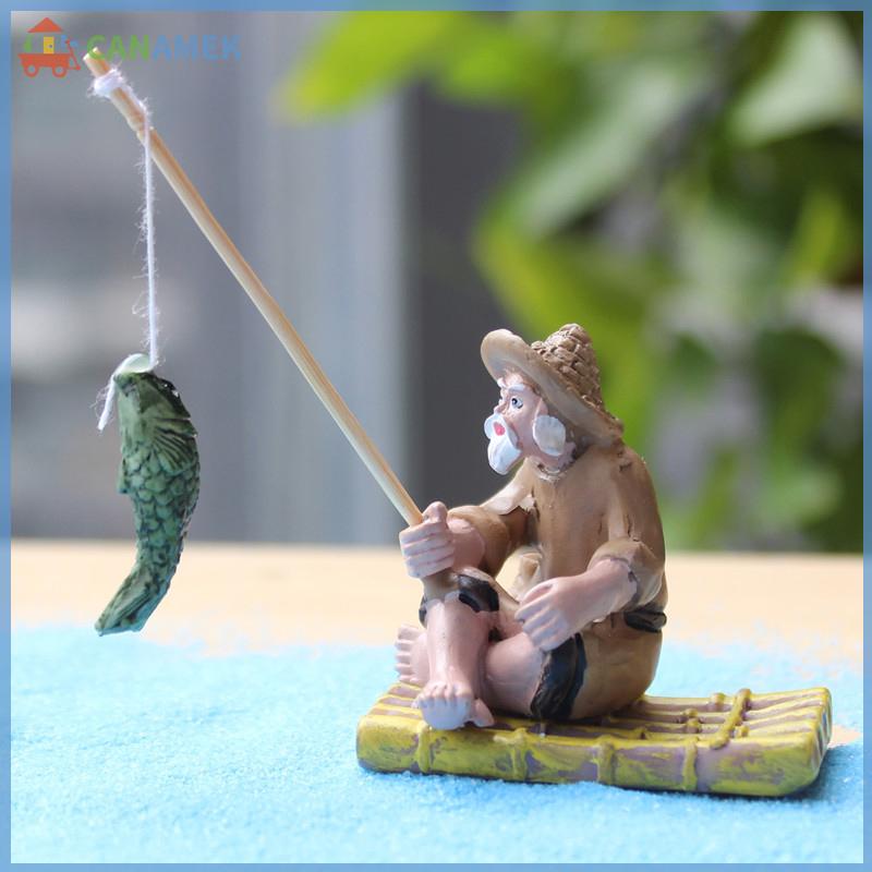 CANAMEK Mô Hình Potey Câu Cá Ông Già Bằng Nhựa Tượng Vườn Trang Trí Đồ Thủ Công Vườn Tiểu Cảnh