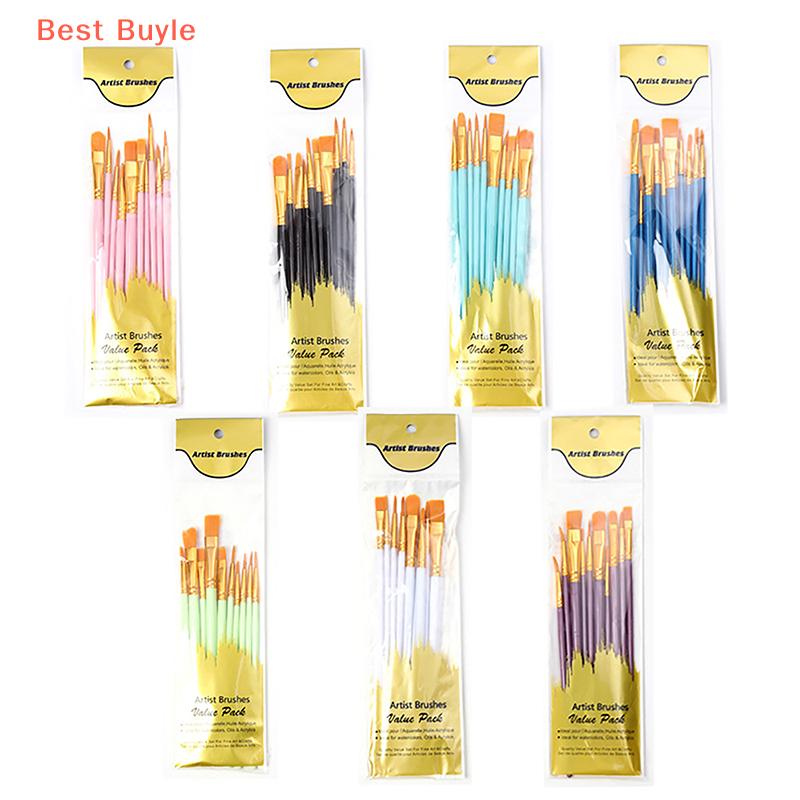 💖Best Buyle 10 Nhựa Dài Cực Trẻ Em Của Nghệ Thuật DIY Graffiti Nylon Màu Nước Acrylic Bộ Bàn Chải