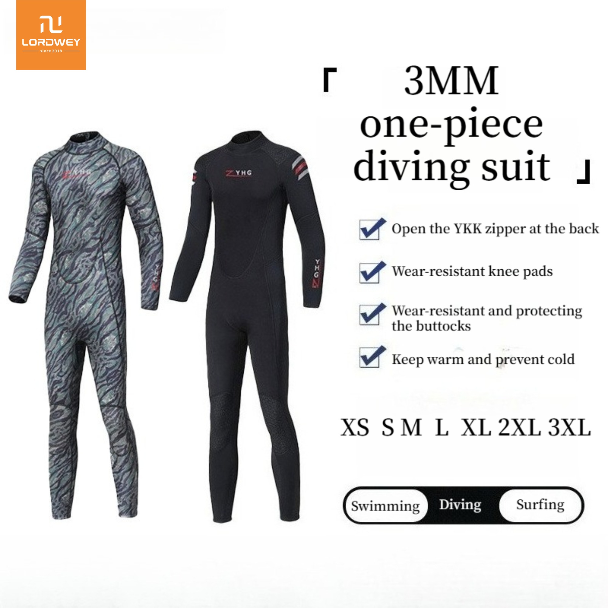 LORDWEY & YHG 3mm Neoprene Diving Suit One-piece Sunscreen Men's and Women's Quick-drying Diving Swimsuit Cold-proof Warm Clothes Snorkeling Surfing Jellyfish Suit ราคา 2,614 บาท*ส่งฟรี