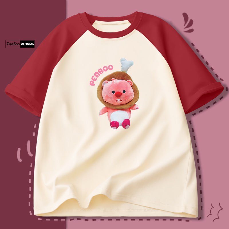 Áo Thun Nữ, Áo Phông Raglan Tee Unisex By PEABOO Mã Hải Ly Loopy Chất Cotton Thoáng Mát Form Rộng Tay Lỡ Cho Nam Nữ