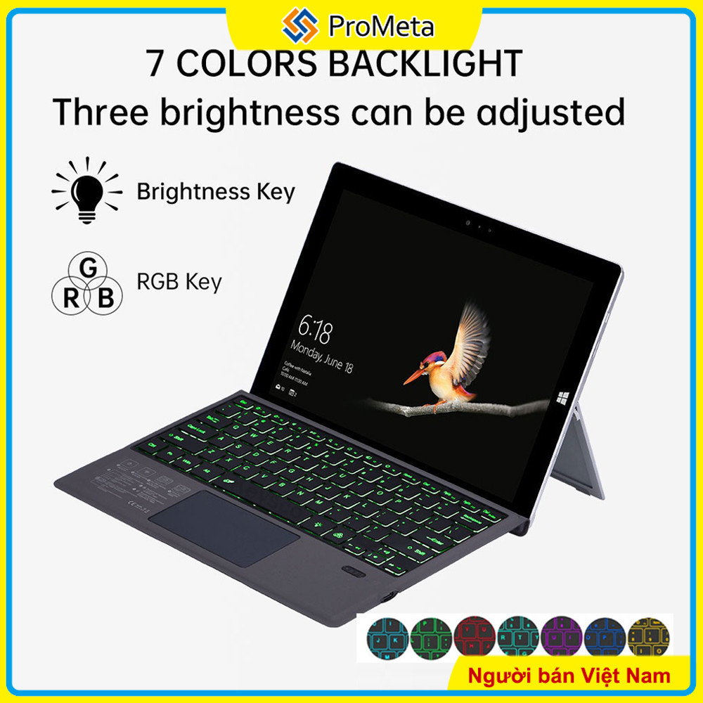 Đèn Nền Bluetooth Không Dây Bàn Phím Cho Microsoft Surface Pro 7 6 5 4 3 &+ Pro 8 9 X Go 2/3/4 Type Cover Keyboard