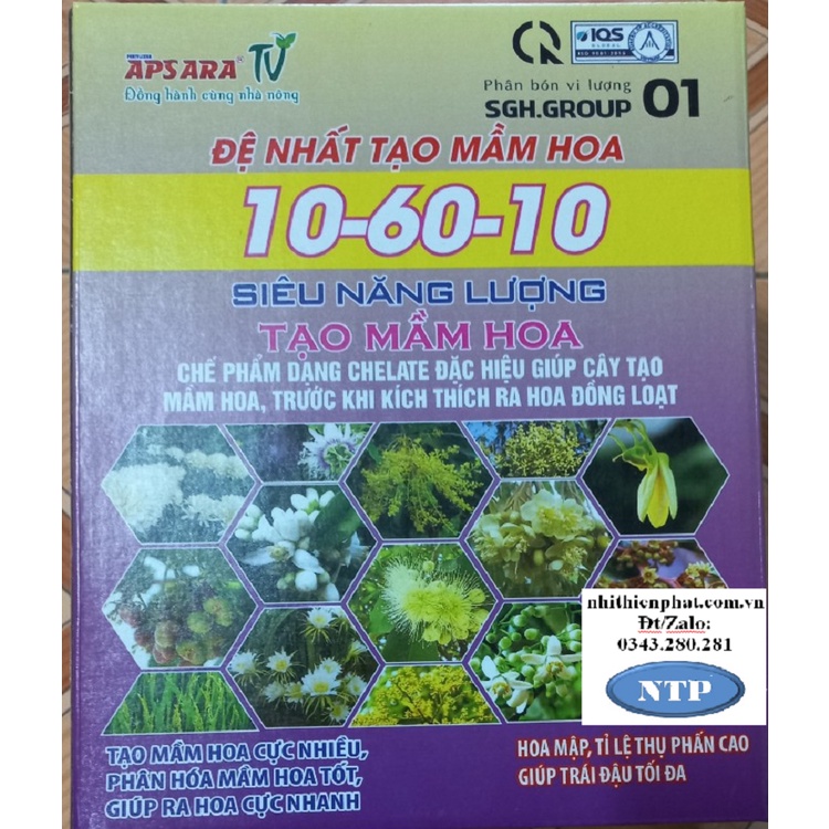 •	Phân bón lá tạo mầm hoa và ra hoa đồng loạt 10-60-10 ASR trên cây Sầu Riêng, cam quýt bưởi, na thái, măng cụt