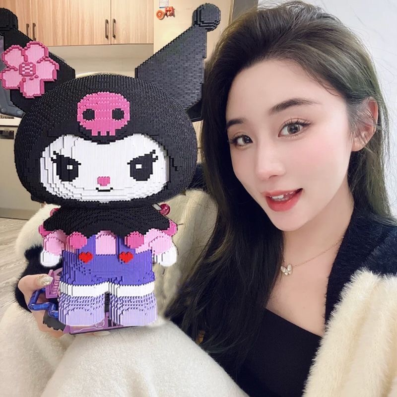 đồ chơi xếp hình lắp ráp 3D cỡ lớn 38cm mô hình hoạt hình Kuromi Melody bé gái thỏ tím mèo máy hình 