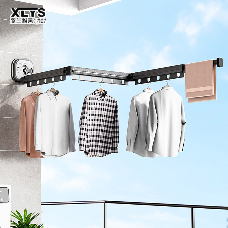 Suction cup, wall mounting, folding drying rack, indoor household balcony, non-perforated clothes rail, invisible telescopic clothes rail ราคา 400 บาท*ส่งฟรี