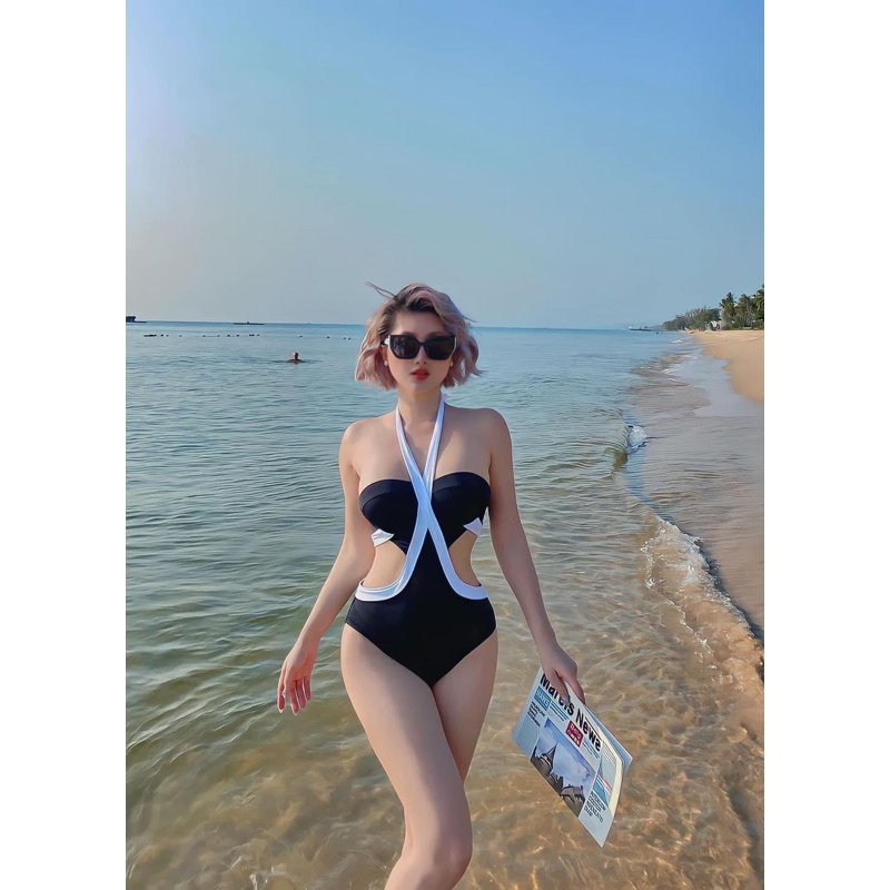 Bikini liền mảnh cúp ngực dày dặn viền trắng hottrend