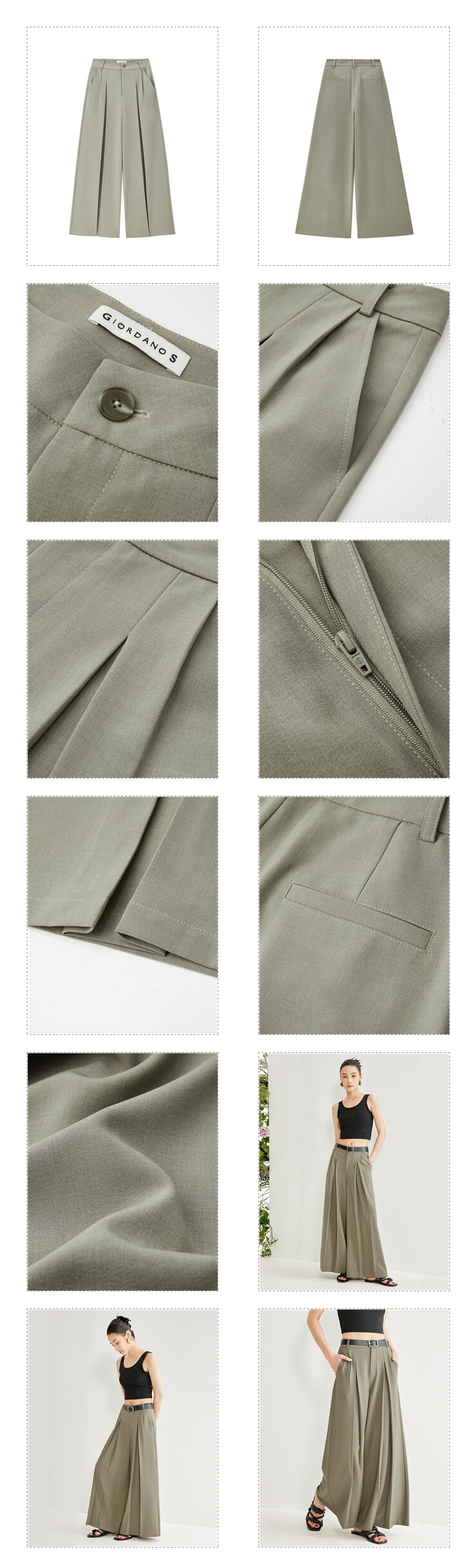 GIORDANO Women Pants High Waist Drape Suit Pants Multi-Pocket Wide Leg Simple Relaxed Fashion Casual Pleated Pants 18414210 · v2