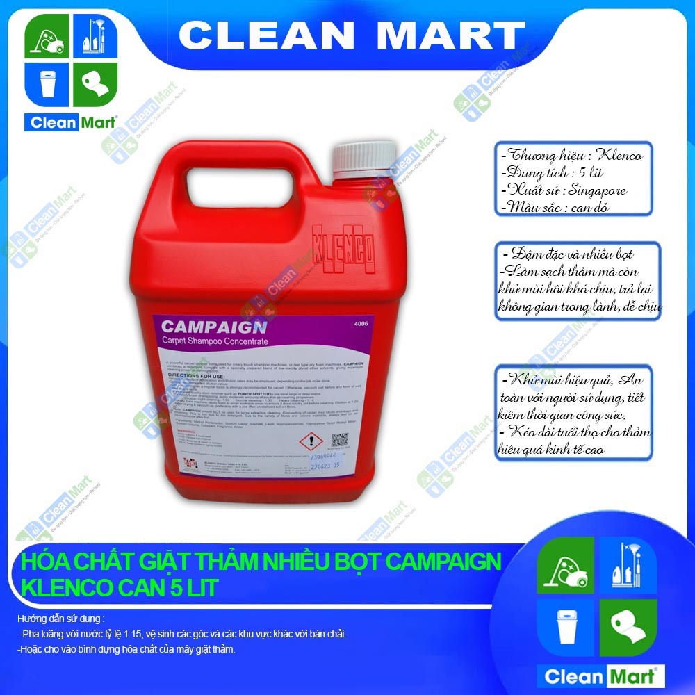 [KLENCO] Hóa Chất Giặt Thảm Nhiều Bọt KLENCO CAMPAIGN  5Lit - CLEAN MART