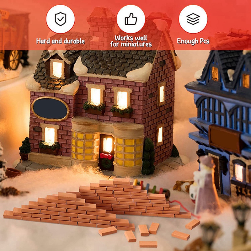 300Pcs Mini Red Wall Bricks Model Brick Building Set Miniature Bricks Figurine Fake Bricks Model Fairy Garden,1/35 Scale