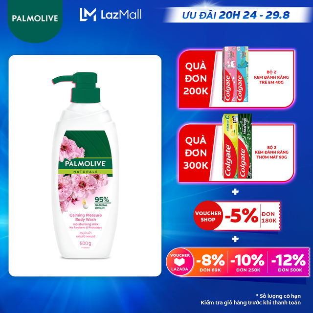 [Ưu đãi 20H 24.8 - 29.8_Áp voucher Colgate 5% + voucher LZD 8%]Sữa tắm Palmolive dưỡng ẩm chiết xuất thiên nhiên và sữa dưỡng da ẩm mịn từ hoa 500g