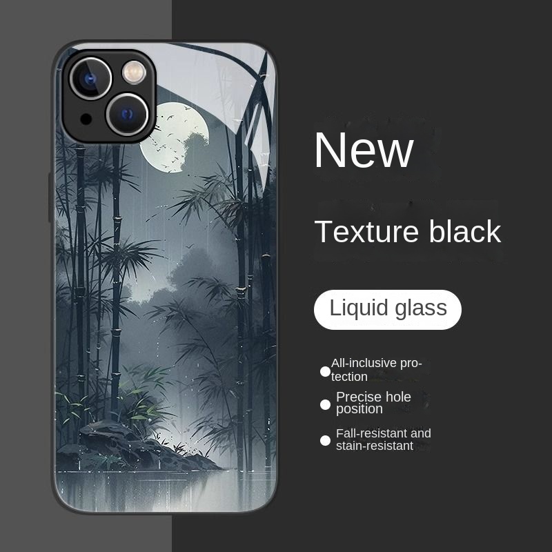 Dưới mặt trăng tre bóng Apple 15 vỏ điện thoại iphone14promax kính cao cấp trường hợp khó khăn 11/13