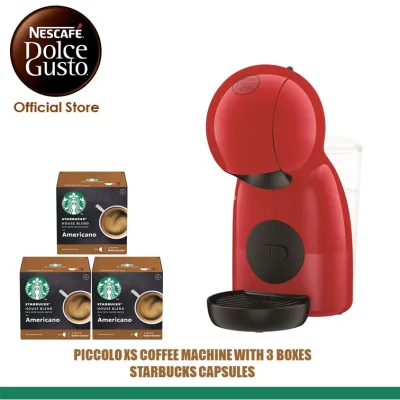 NESCAFE Dolce Gusto PICCOLO XS Coffee Machine (Dark Red) with 3 Boxes Starbucks Capsules