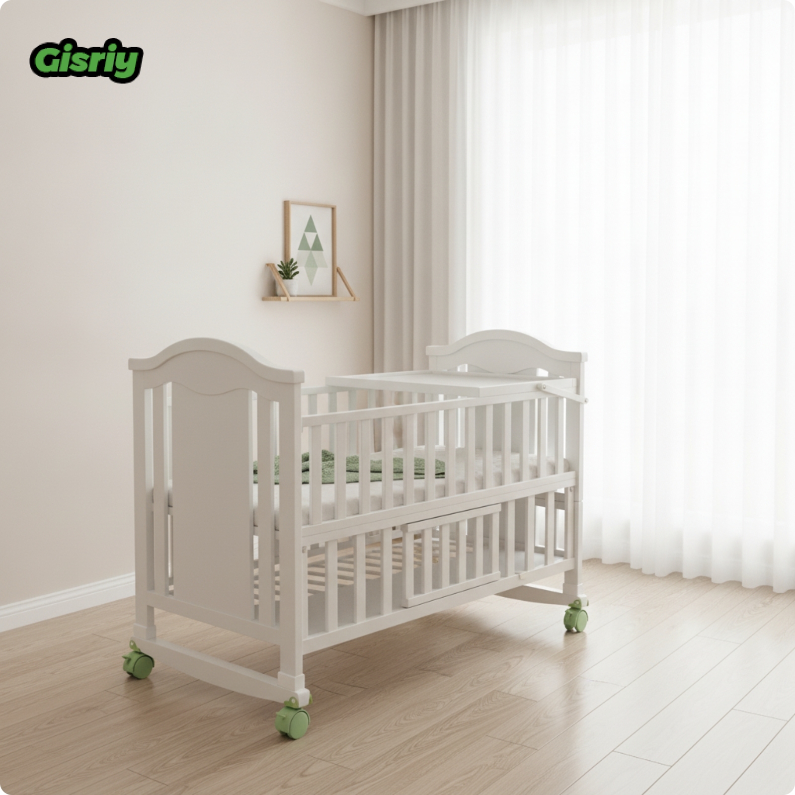 MagiDeal White Wooden Baby Crib Wheeled Crib on Wheels Mattress Included Nursery Bed Curved ราคา 9,841 บาท*ส่งฟรี