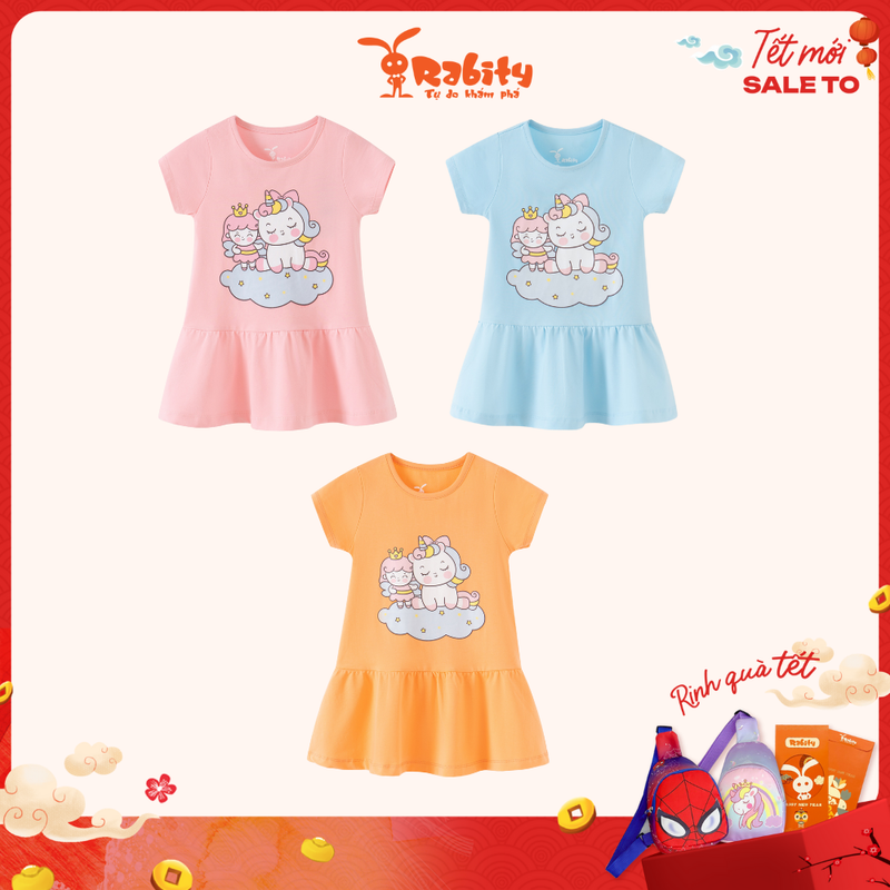 Váy thun đuôi cá ngắn tay ngựa Pony bé gái Rabity đầm thun mùa hè ngắn tay 100 cotton mềm mát cho trẻ em Rabity 93043