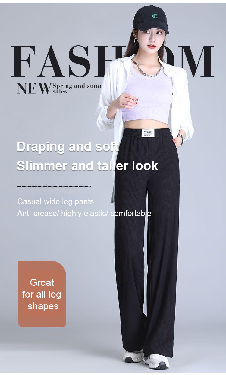 Sọc quần ống rộng quần dáng đứng dáng rộng nạc Lụa băng quần ống rộng cao quần ống rộng thắt lưng quần ống rộng