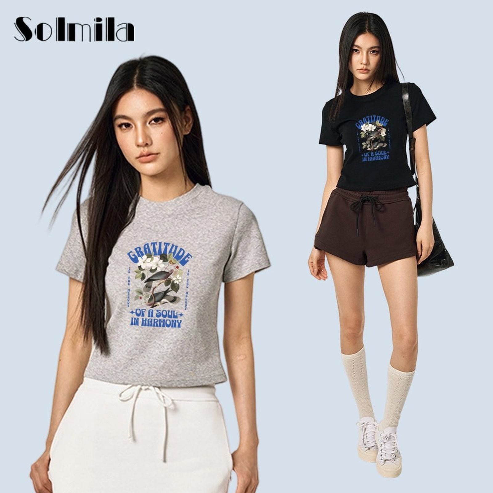 Beautyer-Áo Thun Nữ Ngắn Tay Cổ Tròn hoa đơn giản cổ điển thời trang thon gọn mùa hè [Mới]