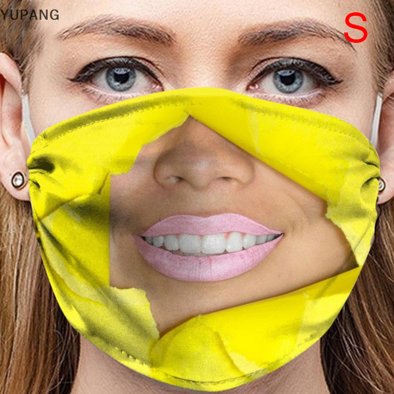 YUPANG Khẩu trang in hình mặt ngộ nghĩnh 3D khẩu trang cotton tái sử dụng chống gió cho người lớn