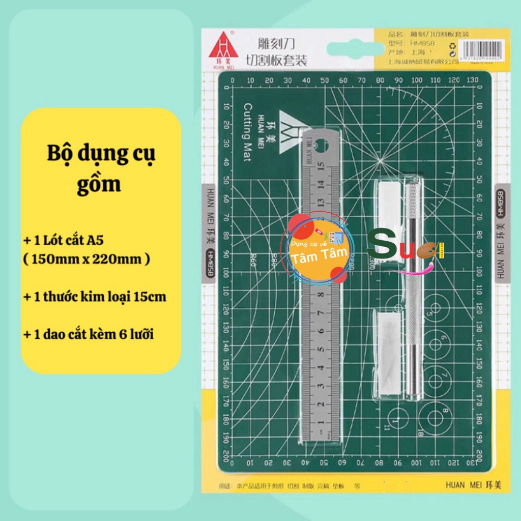 Bộ bảng lót cắt giấy A5 + Dao trổ giấy cán tròn