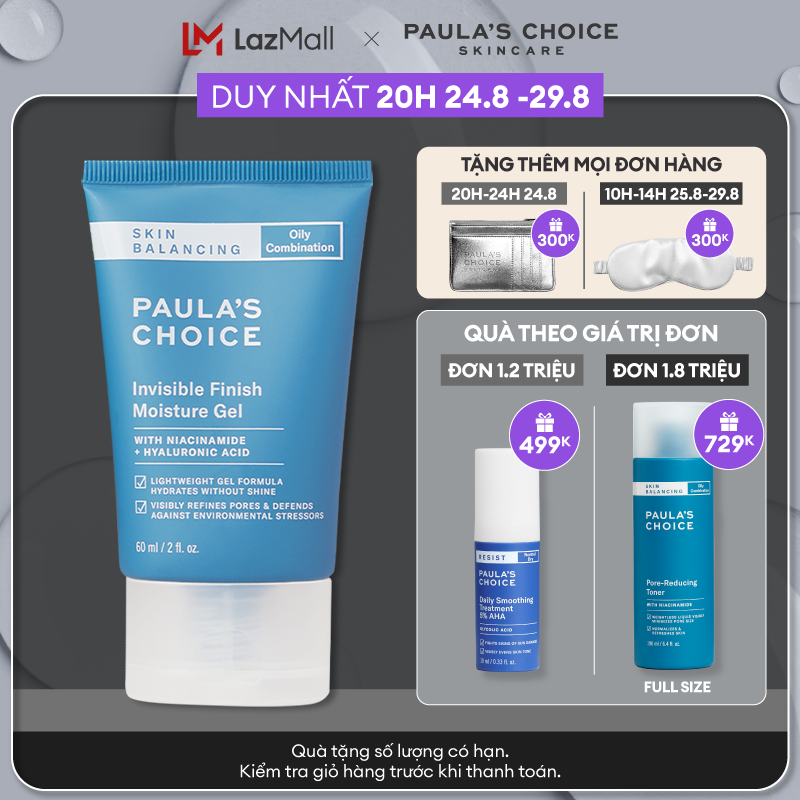 Kem dưỡng ẩm ban đêm dạng gel Kiểm soát tiết dầu cho da thoáng mịn Paula’s Choice Skin Balancing Invisible Finish Moisture Gel 60ml 3400