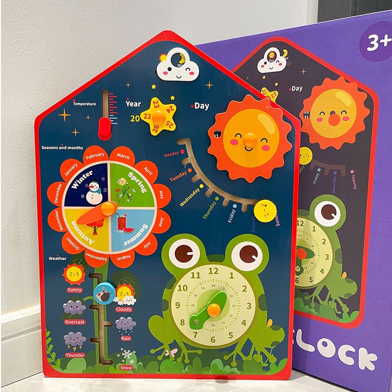 Wooden Weather Season Calendar Clock Cognitive Toy Children Educational Learning Toy Preschool Teaching Aids Kids Time Cognition