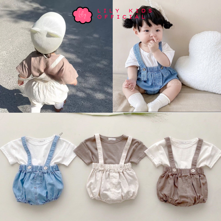 [Áo + quần yếm 5 - 14kg ] Sét yếm phong cách Hàn Quốc cho bé trai bé gái Áo rời quần bodysuit cho tr